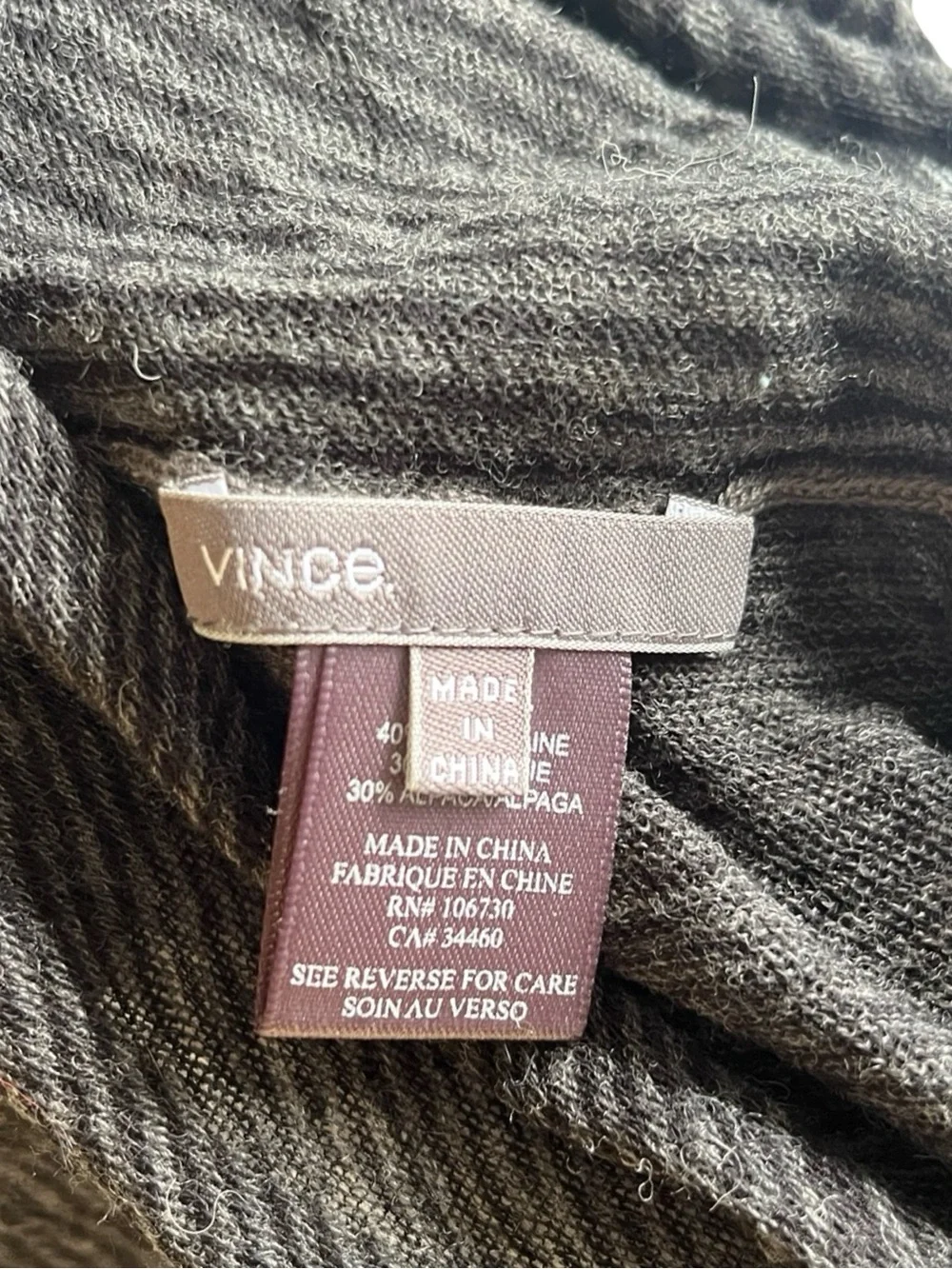 Vince Long Infinity Scarf Gray Black Stripes Wool Silk Alpaca Soft Knit